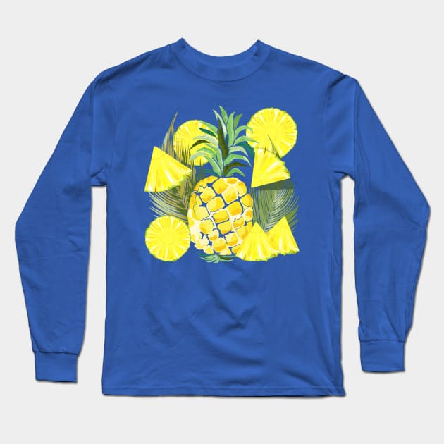 Pineapple Watercolor Fresh Summer Fruits Long Sleeve T-Shirt by BluedarkArt